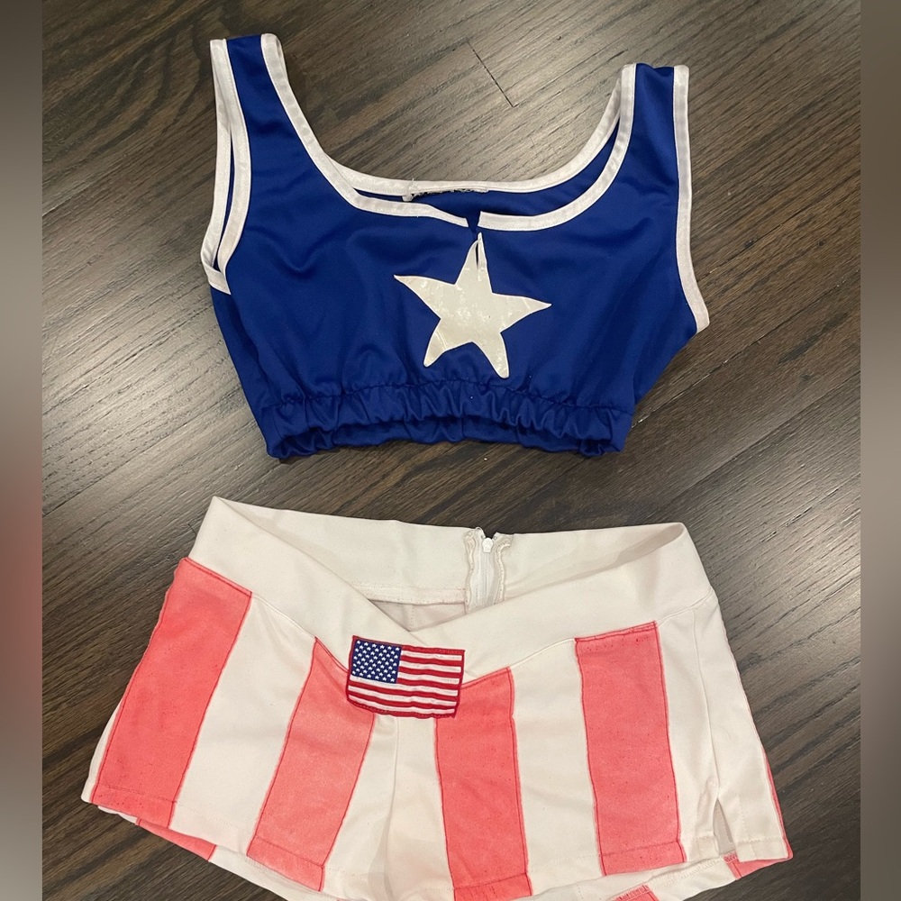 Patriotic Star Crop Top and Striped Shorts Set